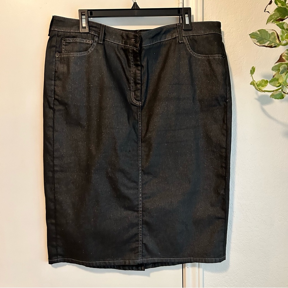 Boden Metallic Black Charcoal Denim Pencil Skirt